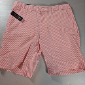 Polo Golf Ralph Lauren Mens Seersucker Striped Shorts Size 34 Coral White